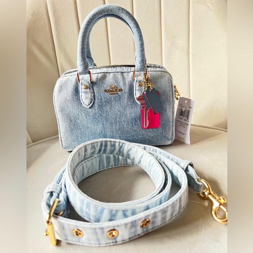 Coach Mini Rowan Crossbody Bag In Loved Denim With Charms - Picture 16 of 16